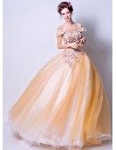 Dreamy Yellow Flower Ballgown Quinceanera Dress 2019 With Off Shoulder