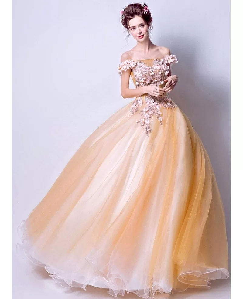 Dreamy Yellow Flower Ballgown Quinceanera Dress 2019 With Off Shoulder ...