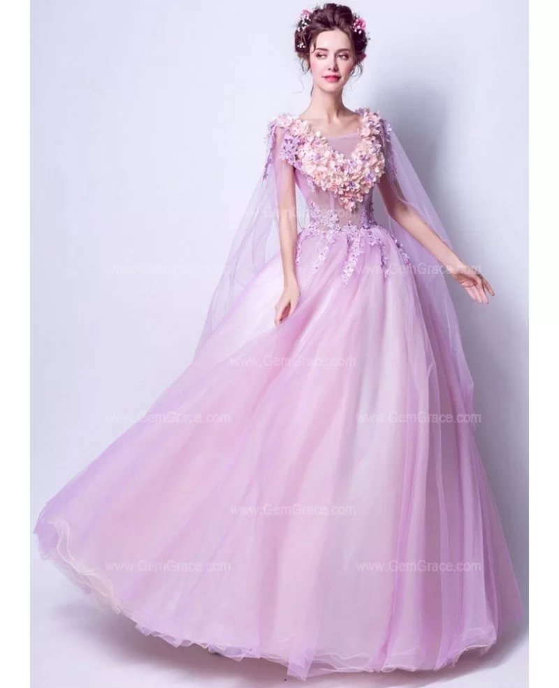 lilac gown with sleeves