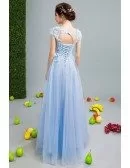 2019 Gorgeous Sky Blue Tulle Prom Dress With Flower Lace Bodice