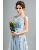 Flowy Blue Open Back Chiffon Prom Dress With Lace Beading Top