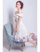 Off Shoulder White Short Homecoming Dress With Color Flower Skirt