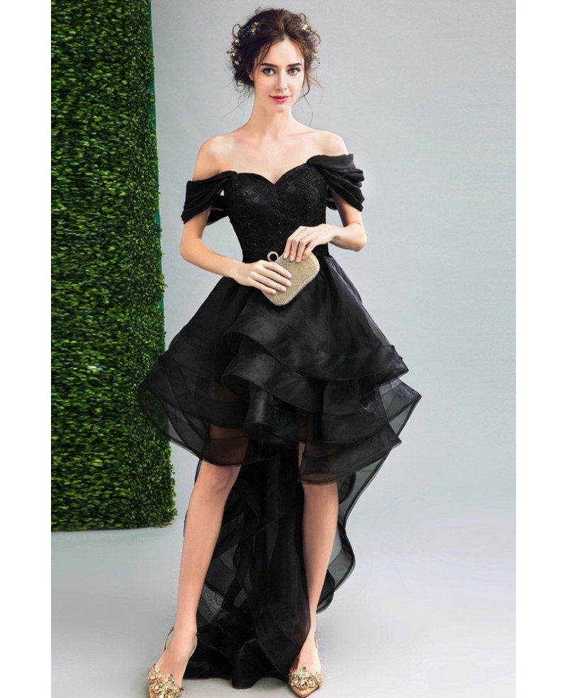 Sexy Black High Low Prom Dress With Off The Shoulder Straps Wholesale
