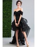 Sexy Black High Low Prom Dress With Off The Shoulder Straps