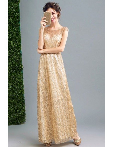 Charming Backless Gold Shining Formal Dress Sequined In Floor Length