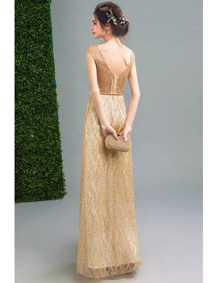 Charming Backless Gold Shining Formal Dress Sequined In Floor Length