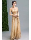 Inexpensive Vintage Gold Shiny Prom Formal Dress Long For Women