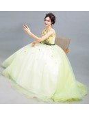 Lime Green Ball Gown Quinceanera Dress With Romantic Beaded Flowers