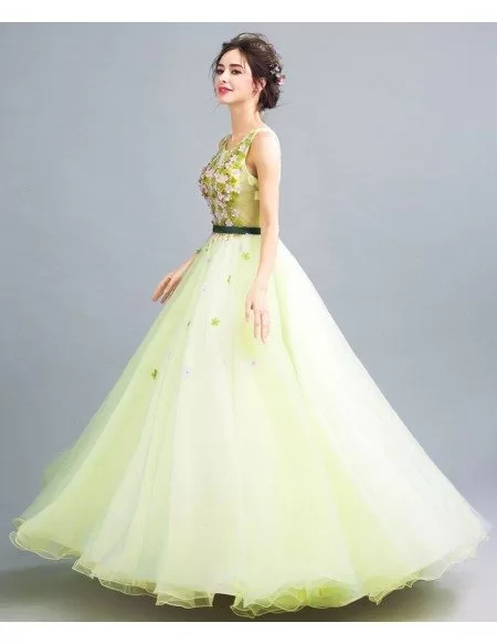 Lime Green Ball Gown Quinceanera Dress With Romantic Beaded Flowers