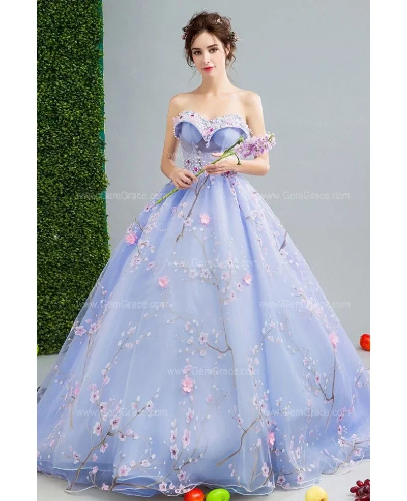 Dreamy Floral Lavender Ball Gown Formal Dress For 2019 Prom Wholesale T69476 2444