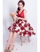 Unique Short Red Beaded Homecoming Prom Dress With Embroidery Skirt