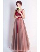 Blackish Red Backless Floral Prom Dress Long With Sweetheart Neck