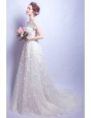 Elegant Flower Lace Bridal Dress With Cap Sleeves In Wholesale Price