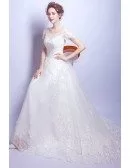 Gorgeous White Sleeve Lace Wedding Dress With Big Bow Back