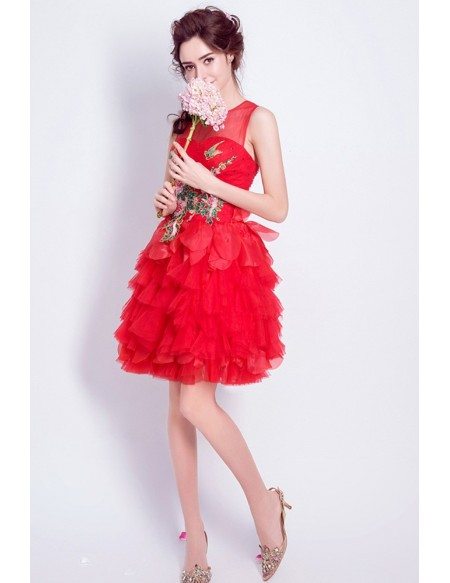 Vintage Tiers Red Homecoming Dress With Special Sequined Bodice