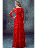 Special Lace Red Floral Formal Dress With Sleeves