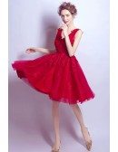 V-neck Red Short Homecoming Dress With Lace Beading Straps