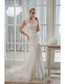 Mermaid Scoop Neck Sweep Train Lace Wedding Dress With Beading