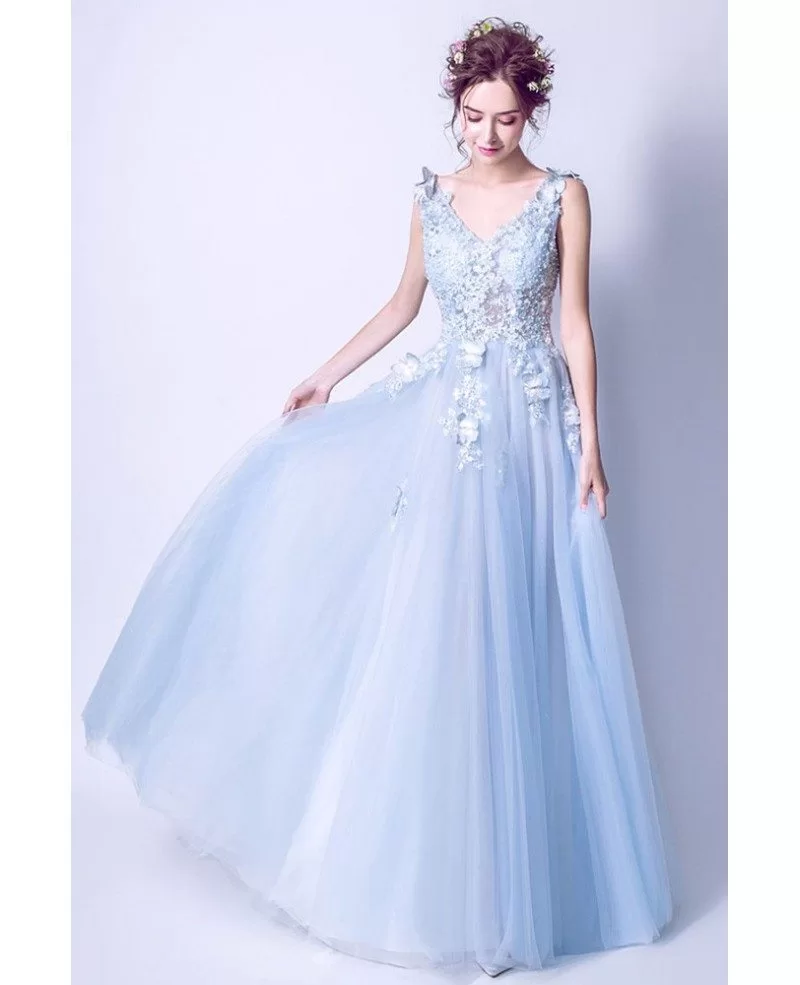Viniodress Light Blue Boho Prom Dresses with Butterfly Appliques FD1637 Custom Colors / US 0