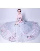 Unique Grey With Pink Floral Pageant Dress For Quinceanera