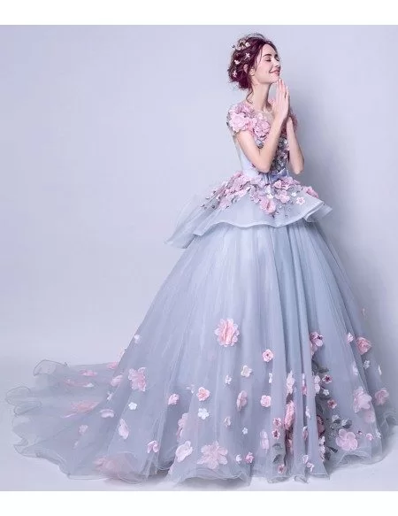 Unique Grey With Pink Floral Pageant Dress For Quinceanera Wholesale # ...