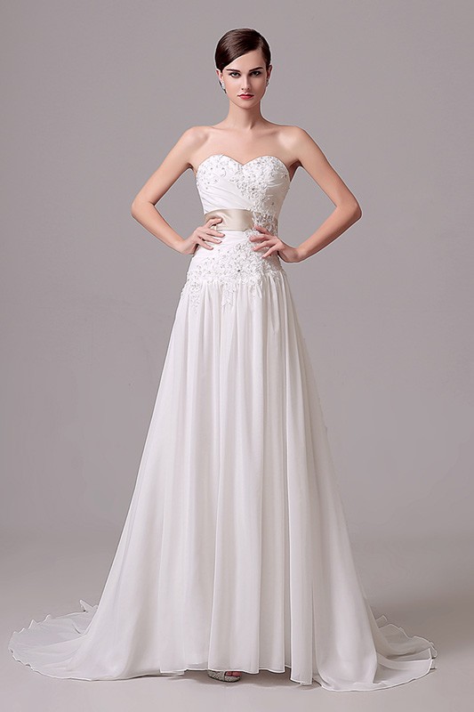 A-line Sweetheart Court-train Wedding Dress #C28305 $150 - GemGrace.com