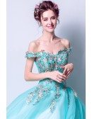 Ballroom Aqua Blue Formal Prom Dress With Unique Colorful Lace