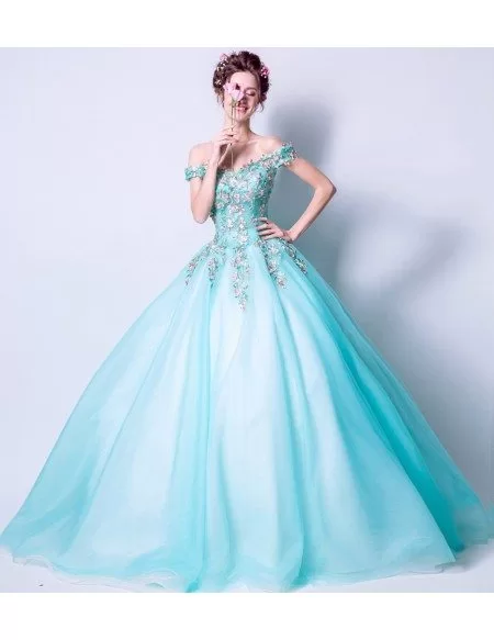 Ballroom Aqua Blue Formal Prom Dress With Unique Colorful Lace