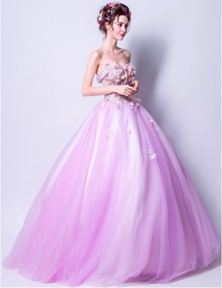 Lilac Ball Gown Quinceanera Prom Dress With Colored Flowers