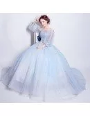 Cinderella Blue Ball Gown Prom Dress With Puff Sleeves For Quinceanera