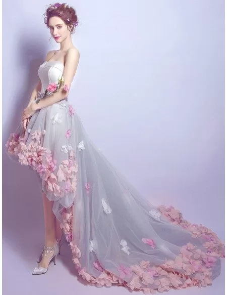 Romantic Flower High Low Prom Dress Strapless With Petal Hem