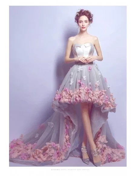 Romantic Flower High Low Prom Dress Strapless With Petal Hem