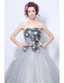 Strapless Grey Applique Ball Gown Formal Party Dress For Quinceanera
