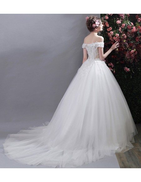 Goddess Off Shoulder Ballroom Bridal Dress With Romantic Floral Bodice