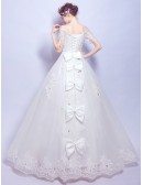 Beading Tassel Sleeve Lace Wedding Dress Ball Gown With Bow Back