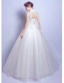 Retro Cheap Tulle Lace Ball Gown Bridal Dress With High Neck