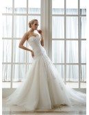 Mermaid Sweetheart Chapel Train Tulle Wedding Dress With Beading Pleated Appliques Lace