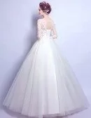 Inexpensive Elegant Sleeve Ballroom Bridal Gown With Lace Beading Bodice