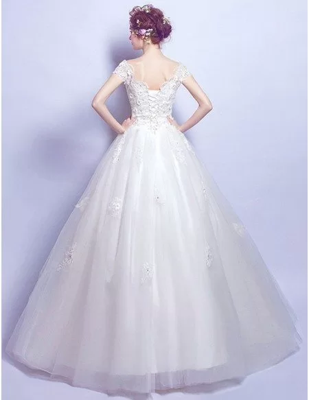 Gorgeous Lace Beading Ball Gown Bridal Dress With Cold Shoulder Sleeves