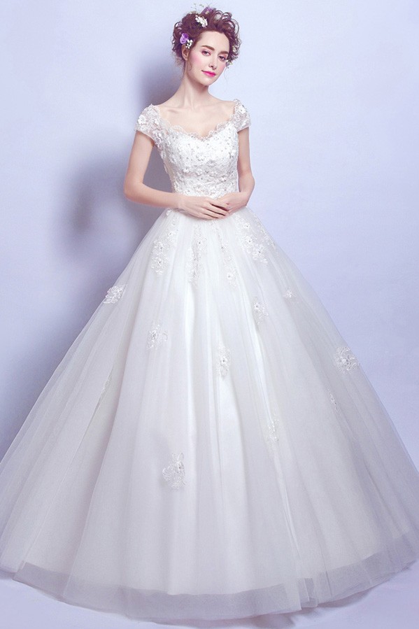 Gorgeous Lace Beading Ball Gown Bridal Dress With Cold Shoulder Sleeves ...