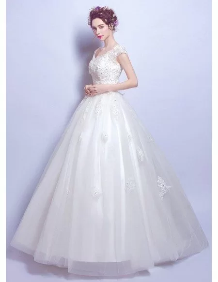 Gorgeous Lace Beading Ball Gown Bridal Dress With Cold Shoulder Sleeves
