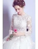 Romantic Flower Lace Ball Gown Wedding Dress With Modest Long Sleeves