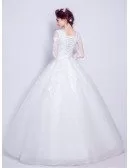 Romantic Flower Lace Ball Gown Wedding Dress With Modest Long Sleeves