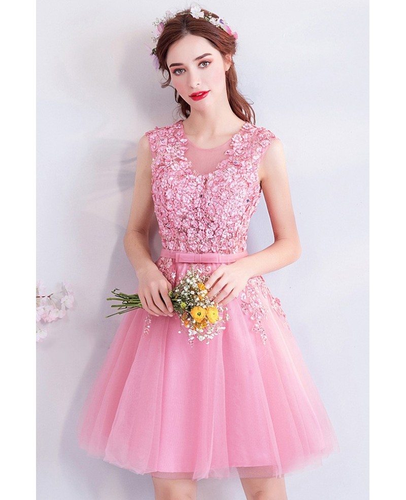 Super Cute Pink Flowers Short Tulle Party Dress Sleeveless Wholesale # ...