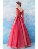 Fairy Red Tulle Butterfly A Line Prom Dress Long With Sleeves