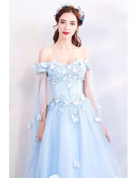 Dreamy Fairytale Blue Tulle Long Prom Dress Off Shoulder With ...