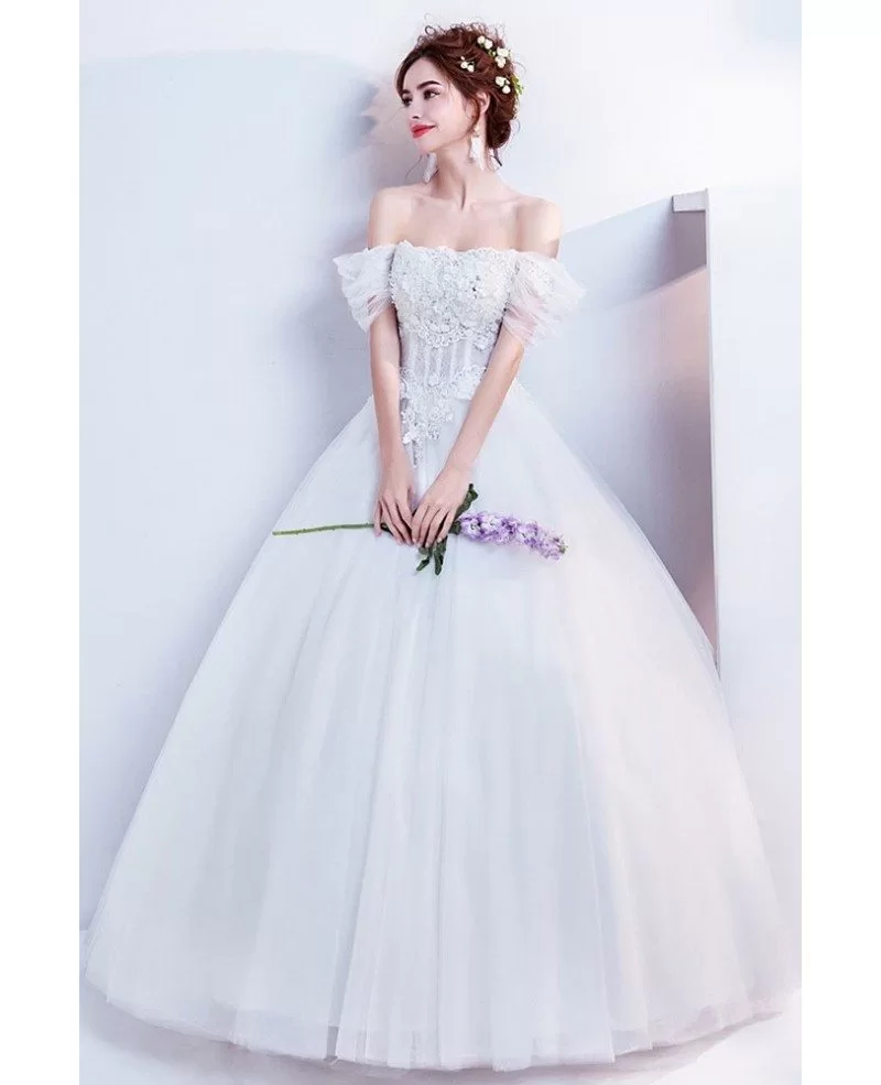 Off Shoulder Princess Ball Gown Wedding Dress With Flowers Lace Up ...