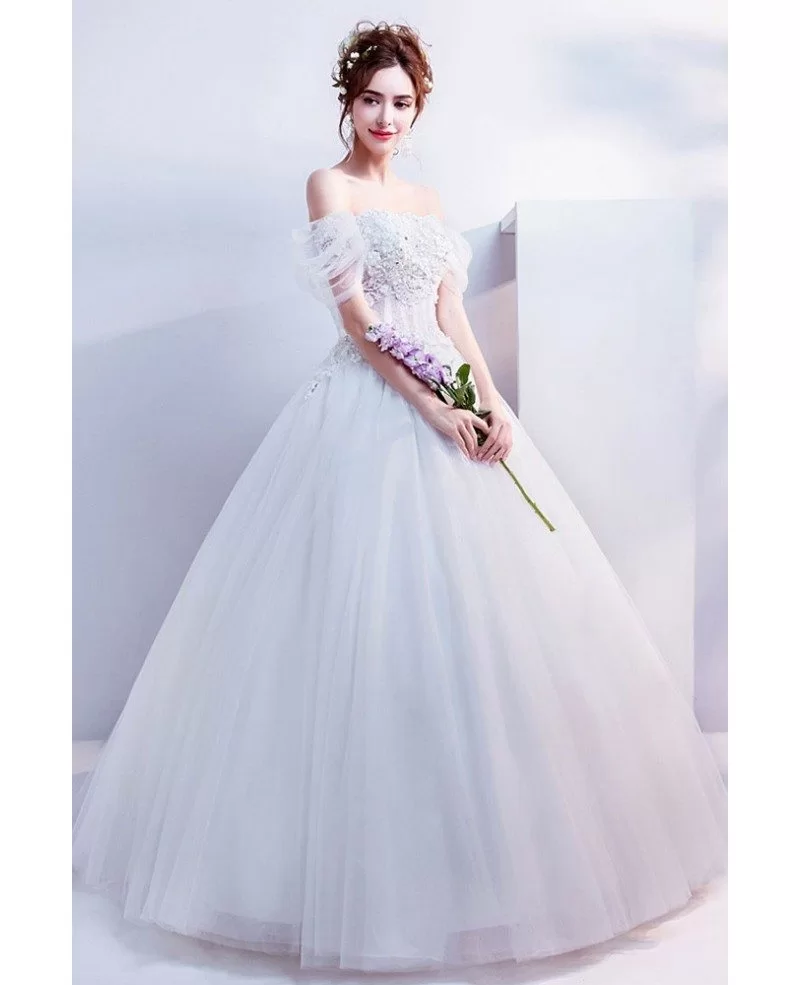 Off Shoulder Princess Ball Gown Wedding Dress With Flowers Lace Up ...