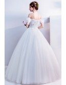 Off Shoulder Princess Ball Gown Wedding Dress With Flowers Lace Up