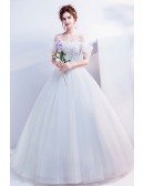 Off Shoulder Princess Ball Gown Wedding Dress With Flowers Lace Up